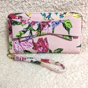 Betsey Johnson pink floral bow wristlet/ wallet
